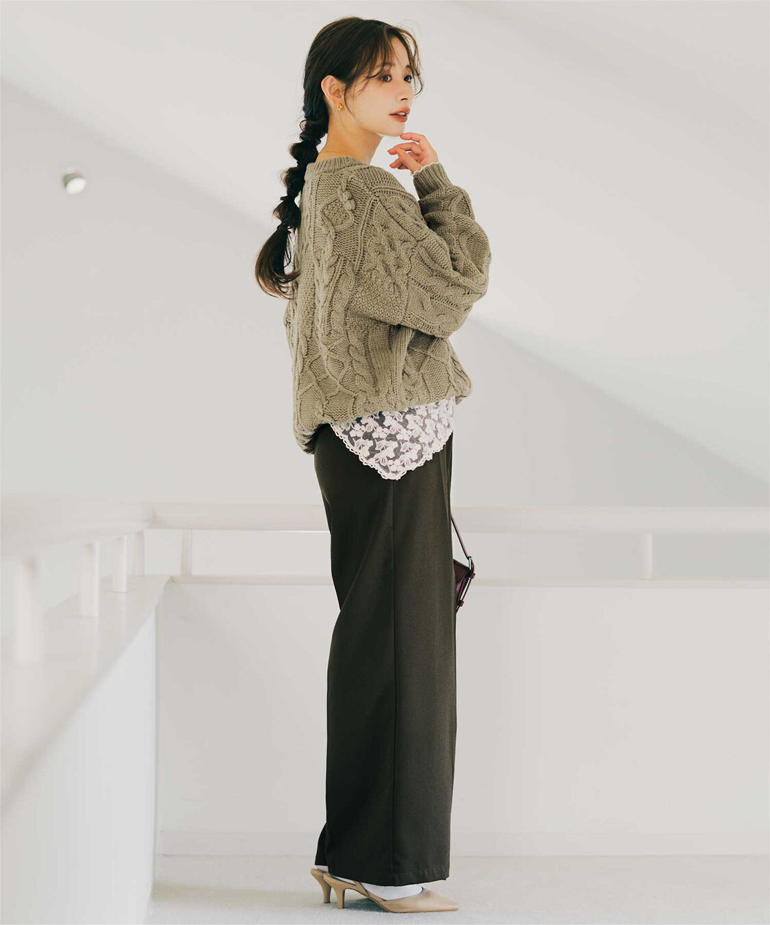 titivate「【赤埴奈津子さんコラボアイテム】パッチワークケーブル柄ニット」|ニット・セーター|