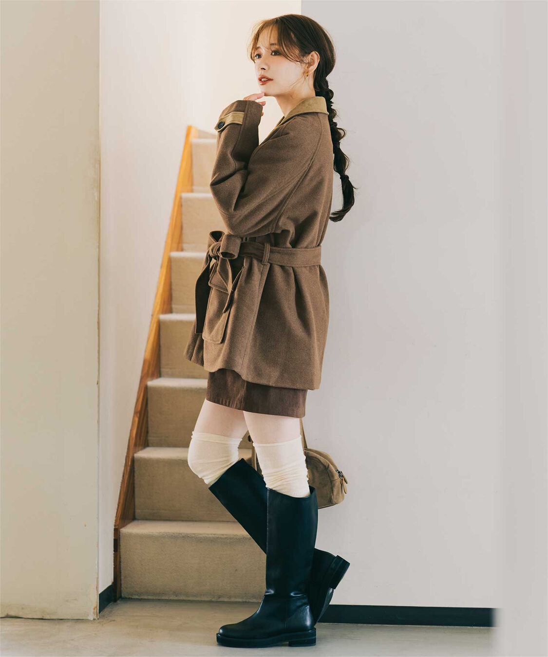 titivate「【赤埴奈津子さんコラボアイテム】ステンカラージャケットコート/ウエストリボンベルト付き」|ステンカラーコート|