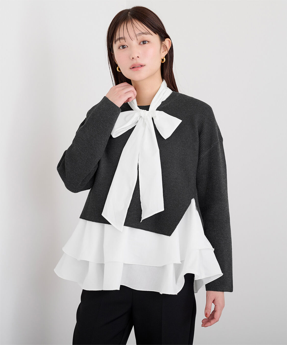 ur's「【mayuさんコラボアイテム】ショートニット&times;ボウタイブラウスセット」|シャツ・ブラウス|
