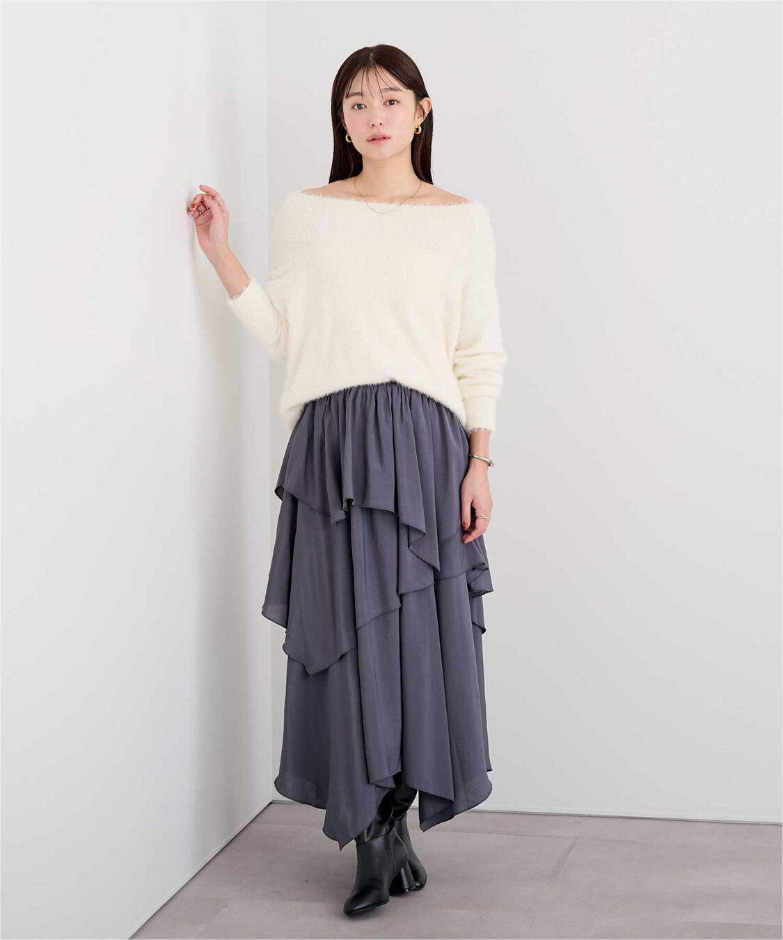 ur's「【mayuさんコラボアイテム】オフショルダーシャギーニットトップス」|ニット・セーター|