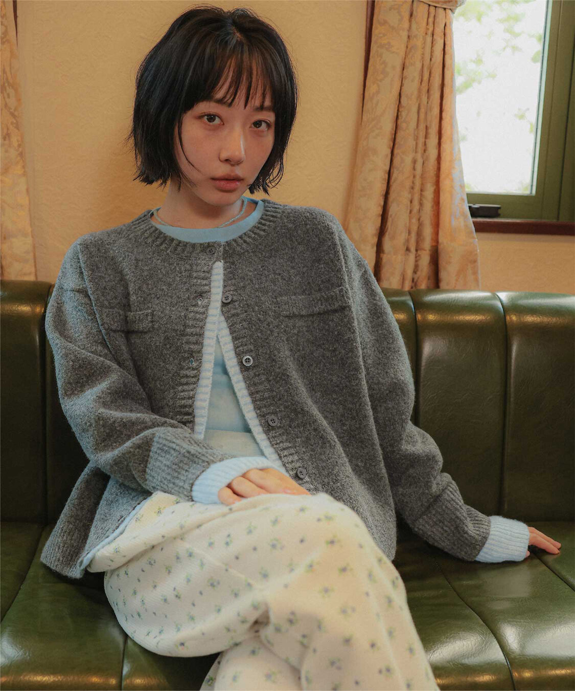 miette「配色デザインクルーネックニットカーディガン」|ニット・セーター|