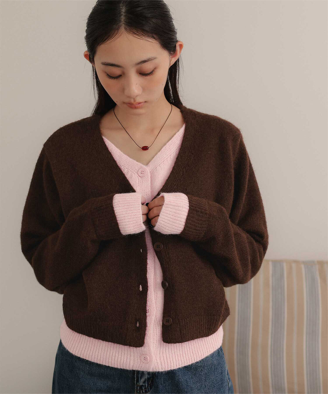 miette「レイヤードライクVネックニットカーディガン」|ニット・セーター|