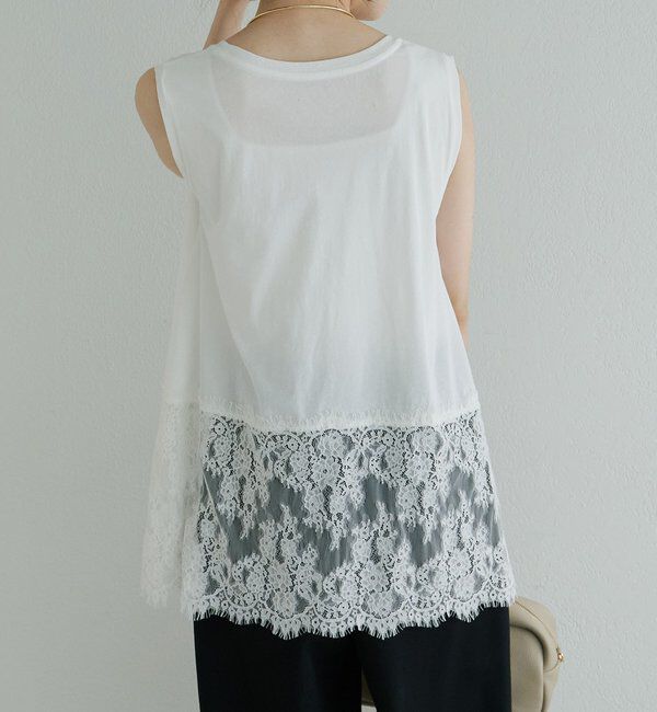  「レースヘムノースリーブカットソー」|Tシャツ・カットソー|