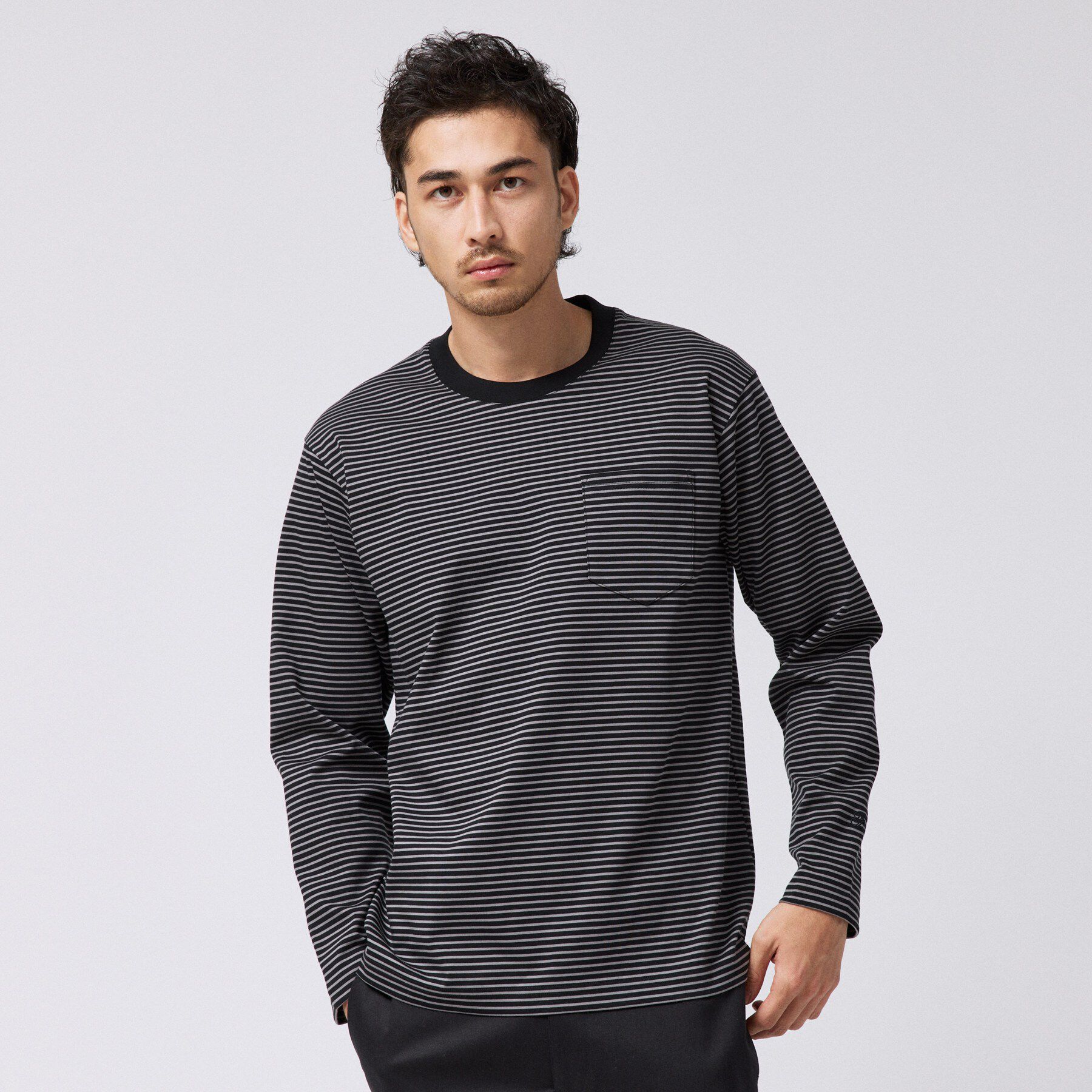 TAKEO KIKUCHI「シルケット ボーダー 長袖 Tシャツ」|Tシャツ・カットソー|ブラック(219)