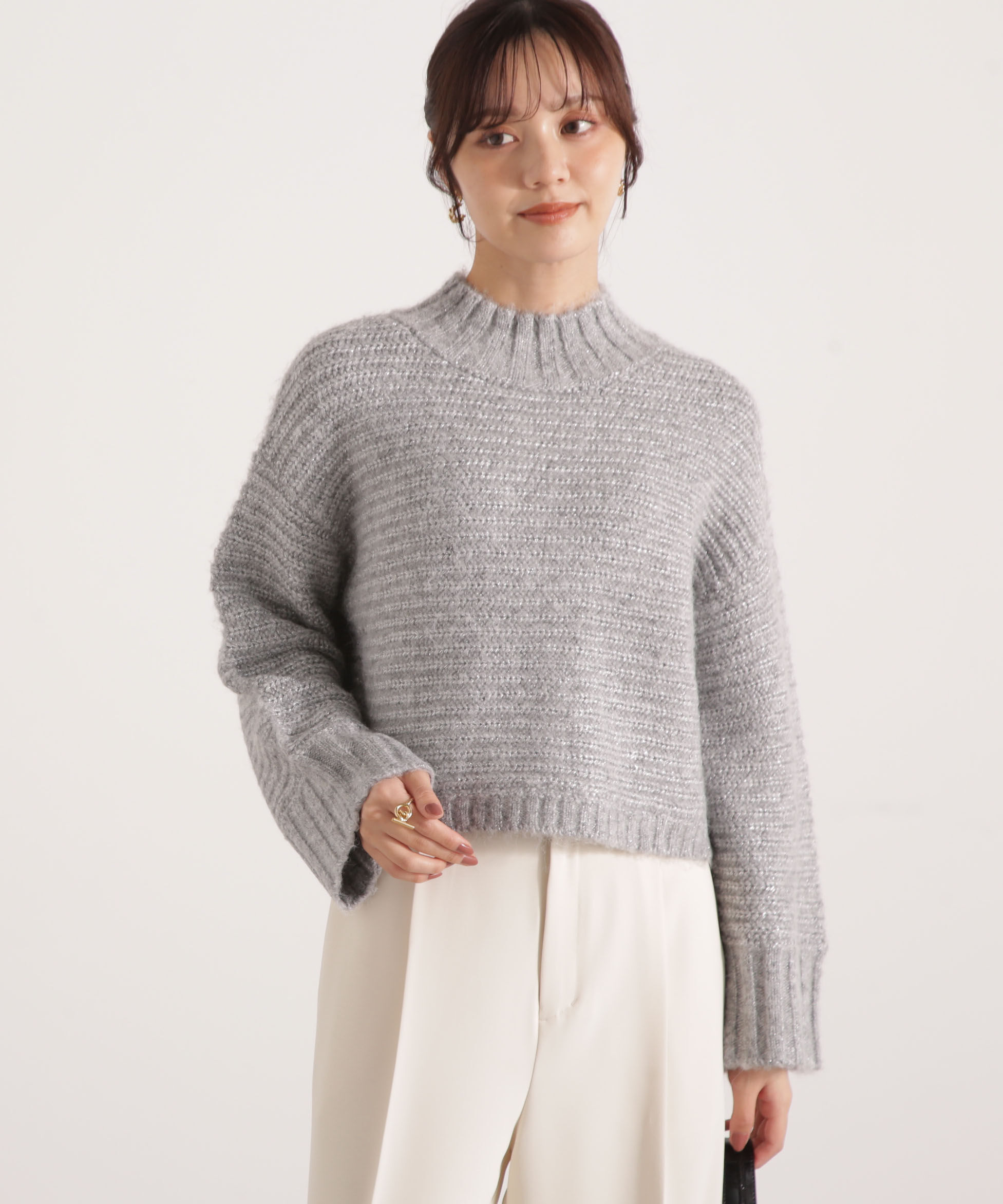 PROPORTION BODY DRESSING「ウールブレンドスタンドカラー畔ニット 25AW」|ニット・セーター|