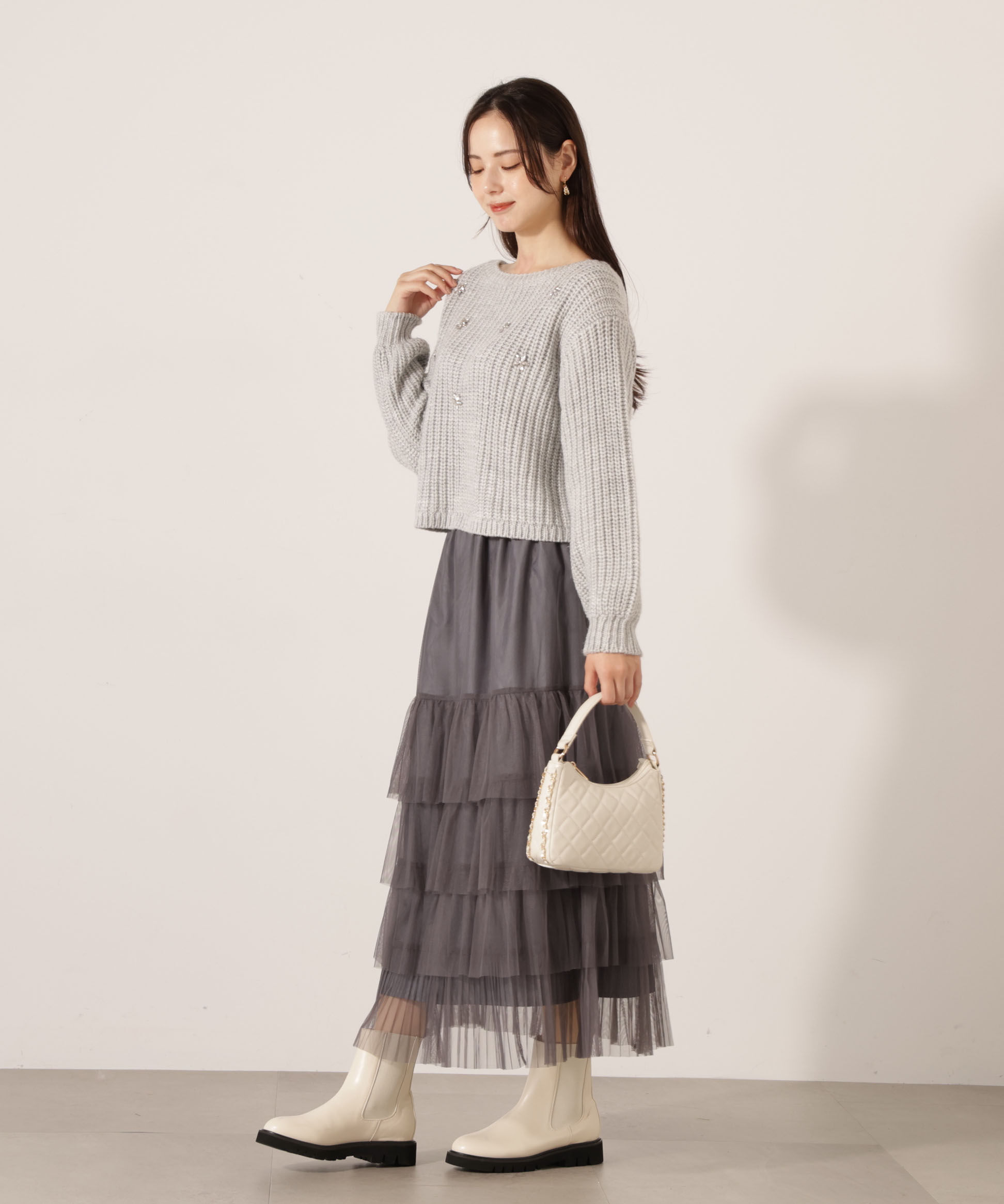 PROPORTION BODY DRESSING「部分プリーツティアードスカート　25AW」|スカート|