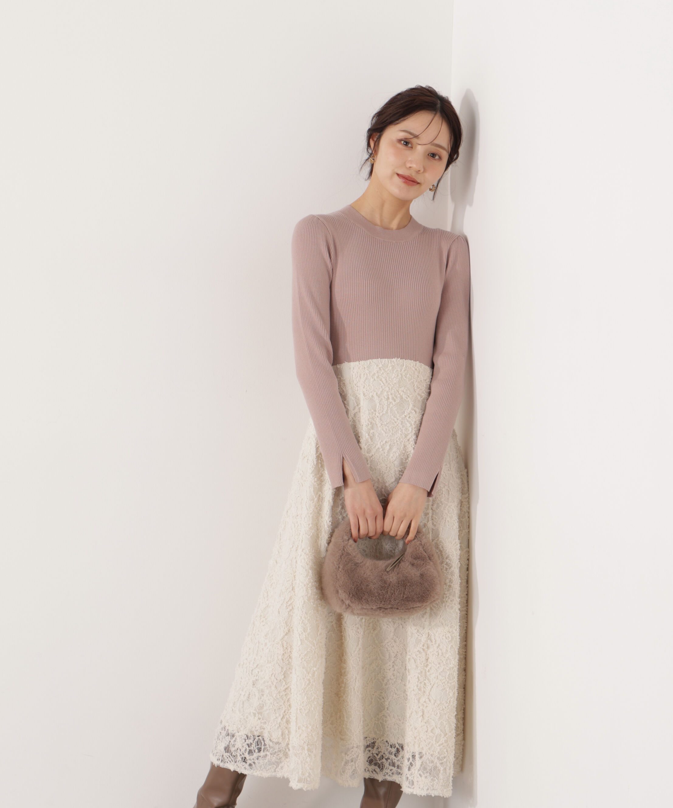 PROPORTION BODY DRESSING「レースドッキングニットワンピース 26SS」|ワンピース|