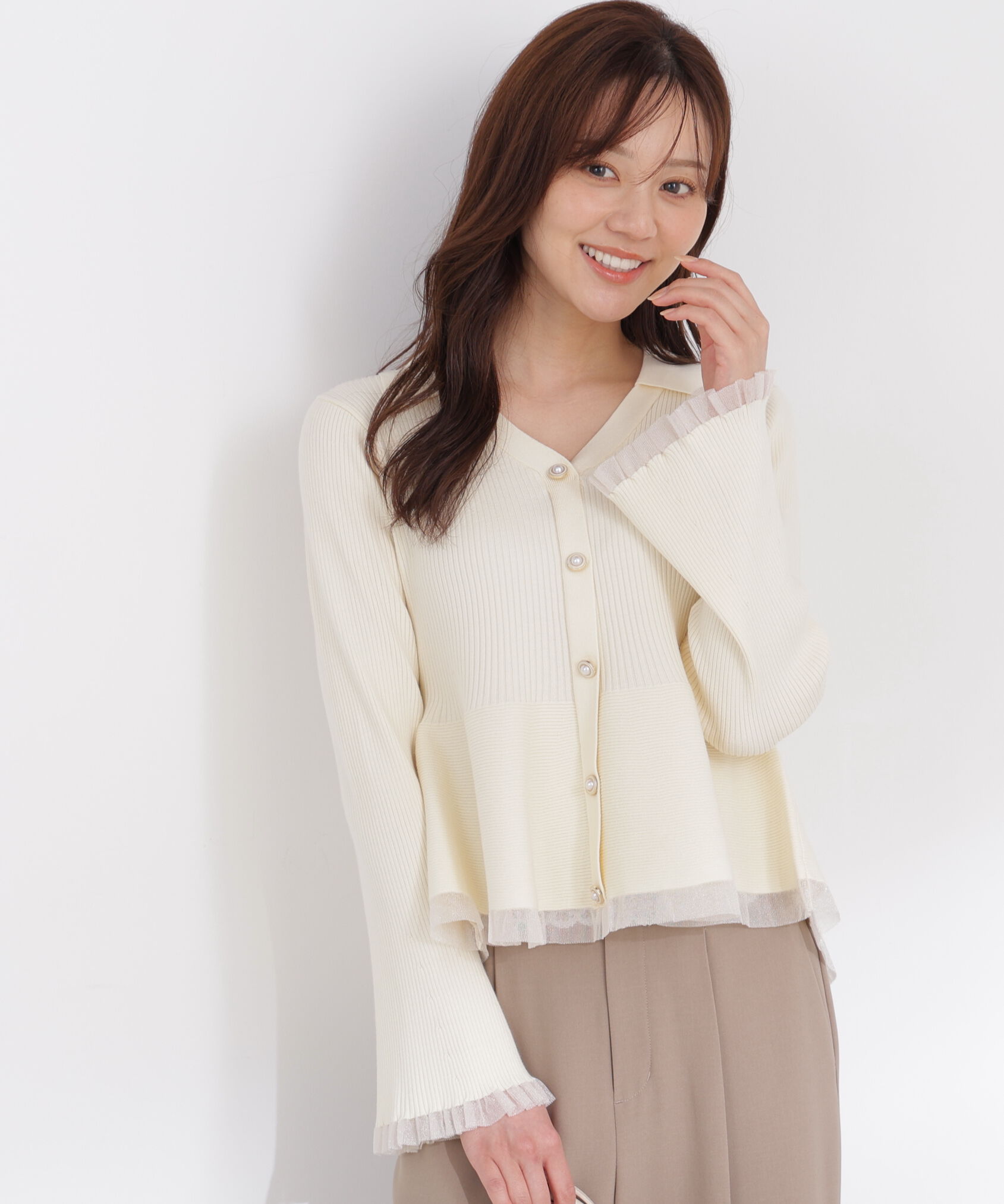 PROPORTION BODY DRESSING「シアー切り替えペプラムニット 26AW」|ニット・セーター|