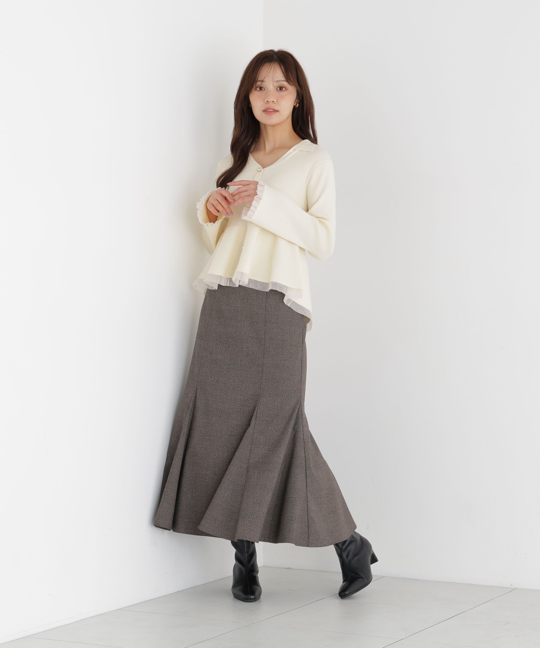 PROPORTION BODY DRESSING「シアー切り替えペプラムニット 26AW」|ニット・セーター|