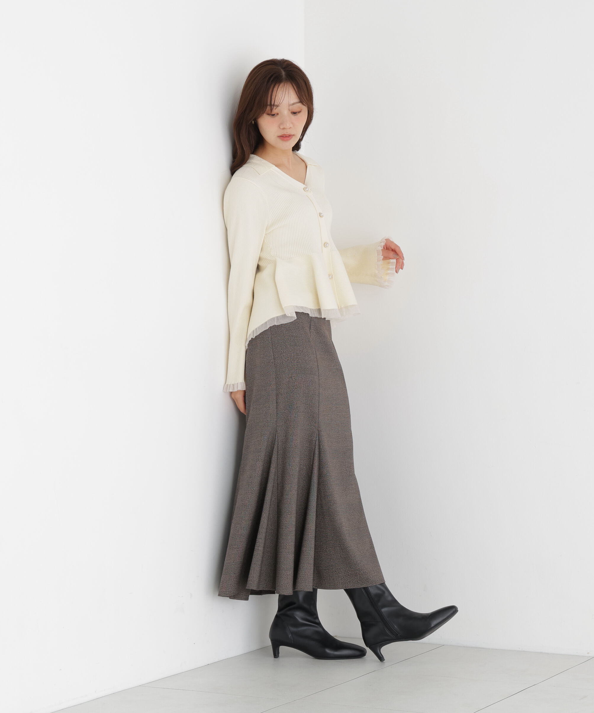 PROPORTION BODY DRESSING「シアー切り替えペプラムニット 26AW」|ニット・セーター|