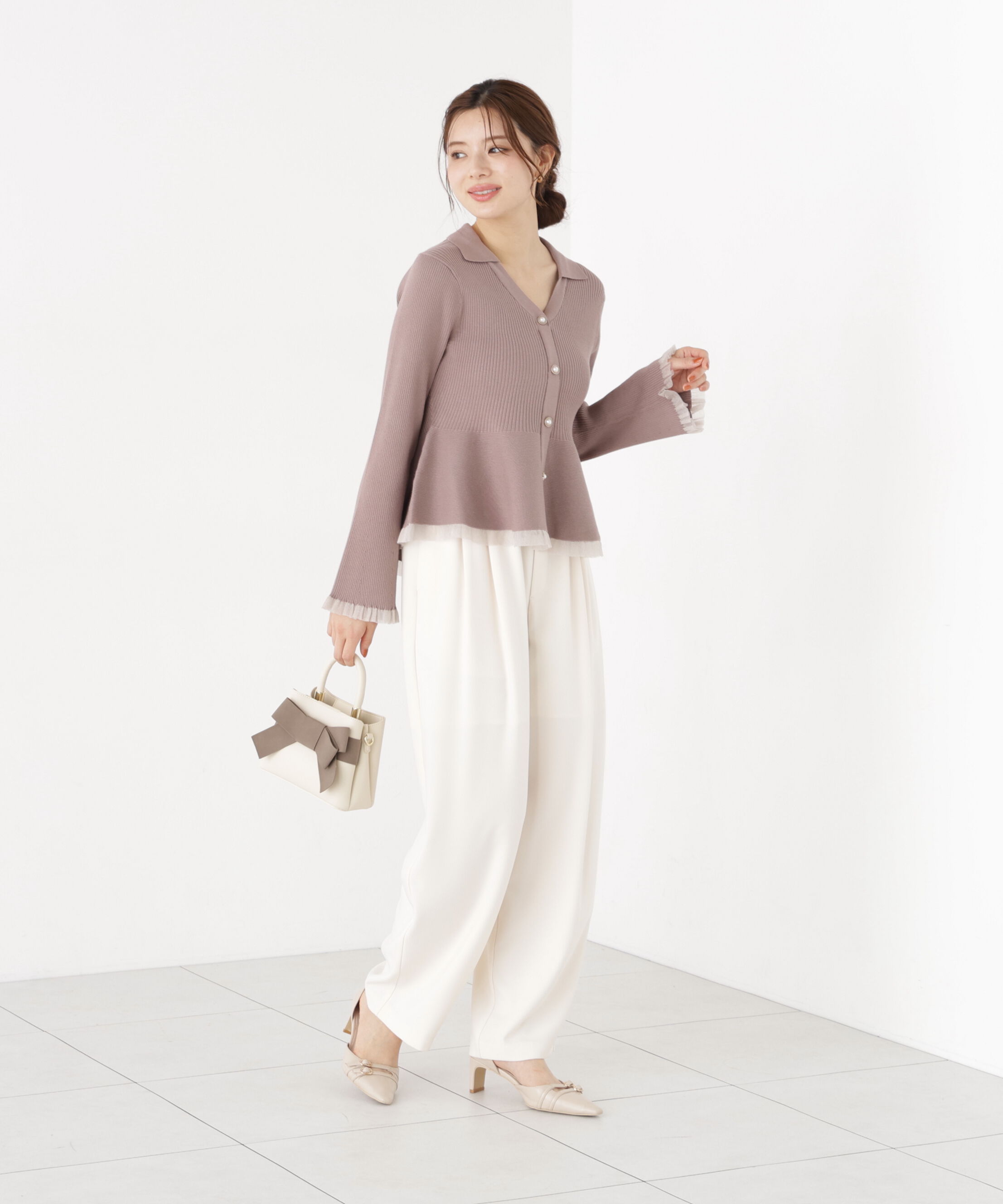 PROPORTION BODY DRESSING「シアー切り替えペプラムニット 26AW」|ニット・セーター|