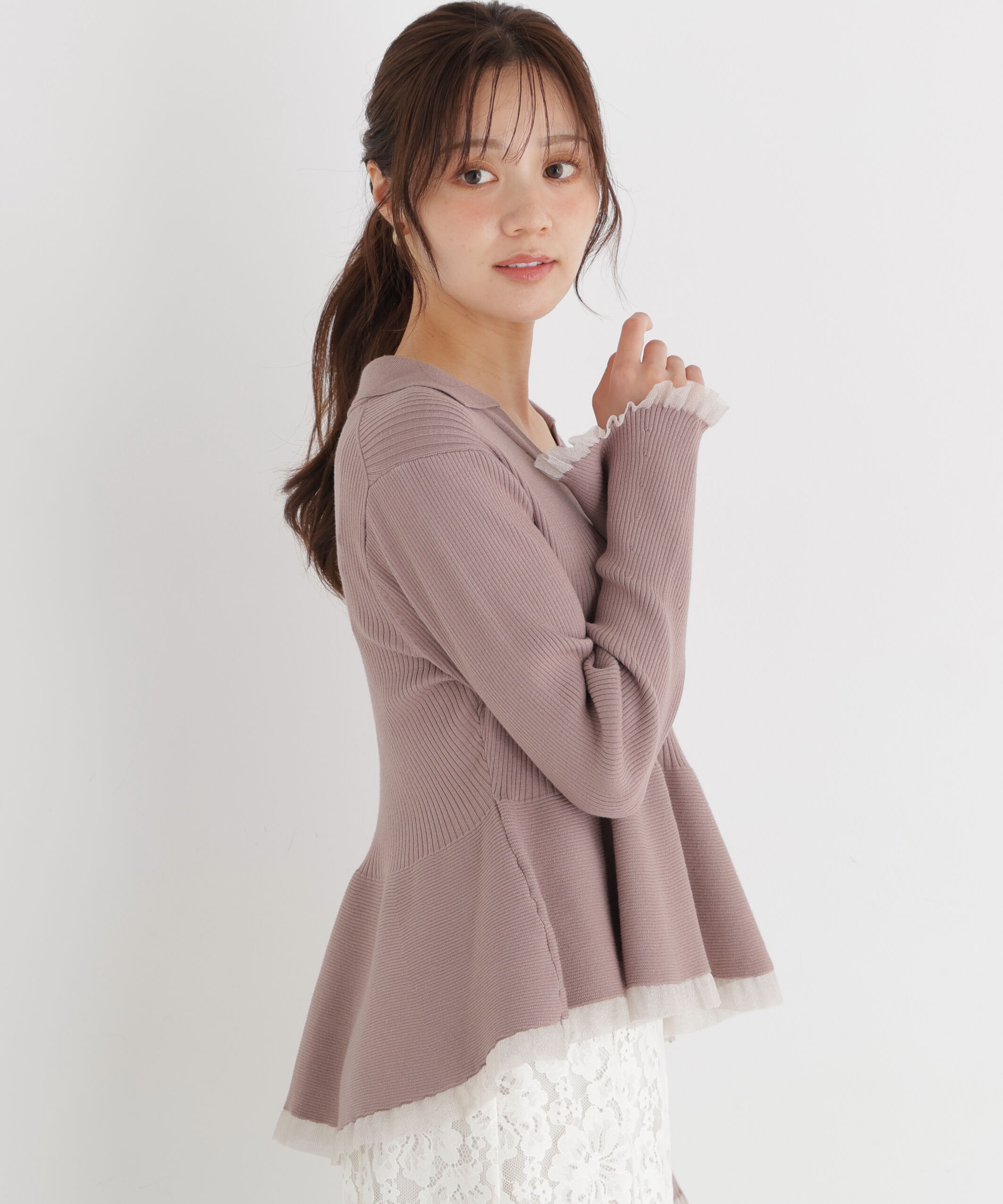 PROPORTION BODY DRESSING「シアー切り替えペプラムニット 26AW」|ニット・セーター|
