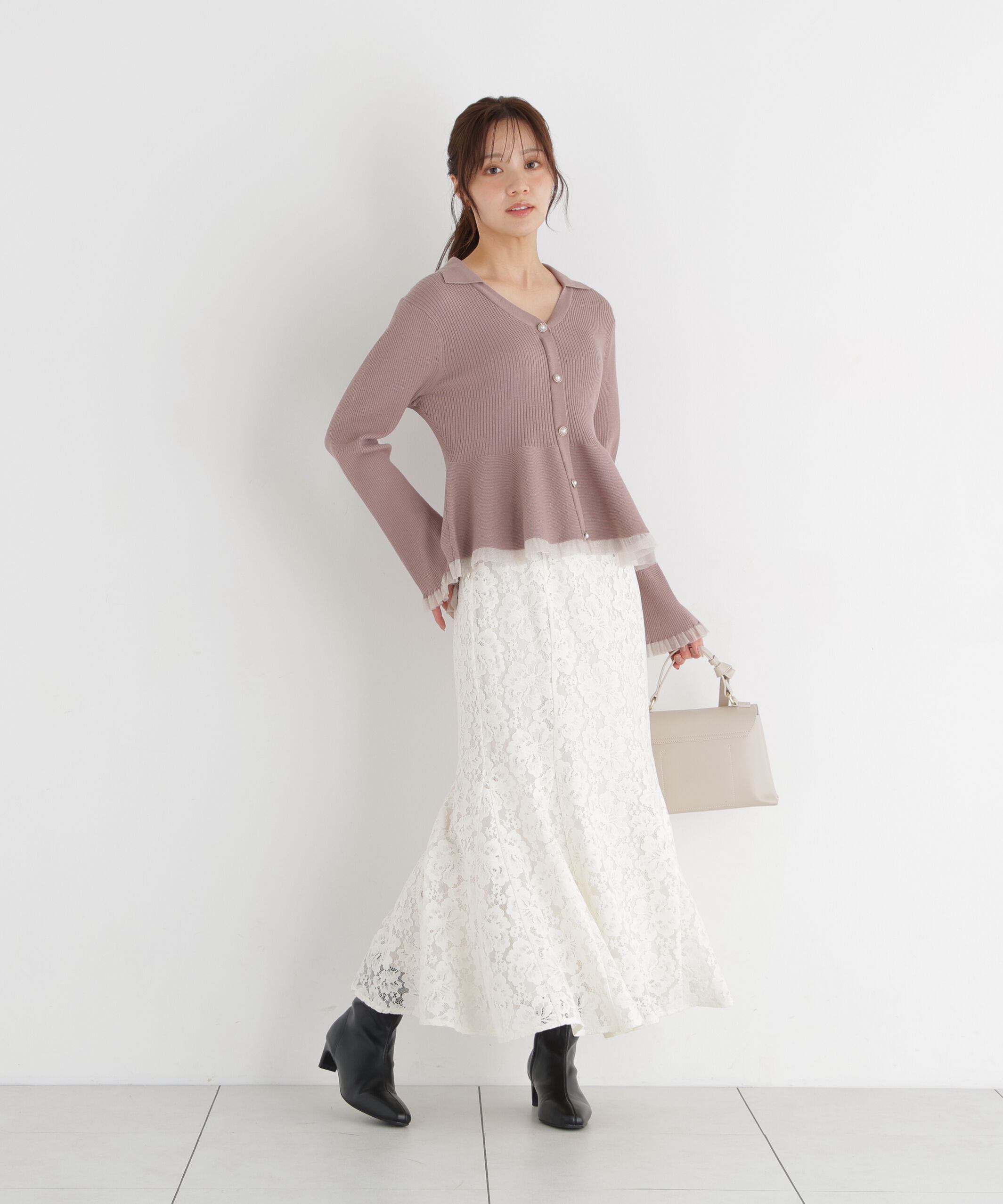 PROPORTION BODY DRESSING「シアー切り替えペプラムニット 26AW」|ニット・セーター|
