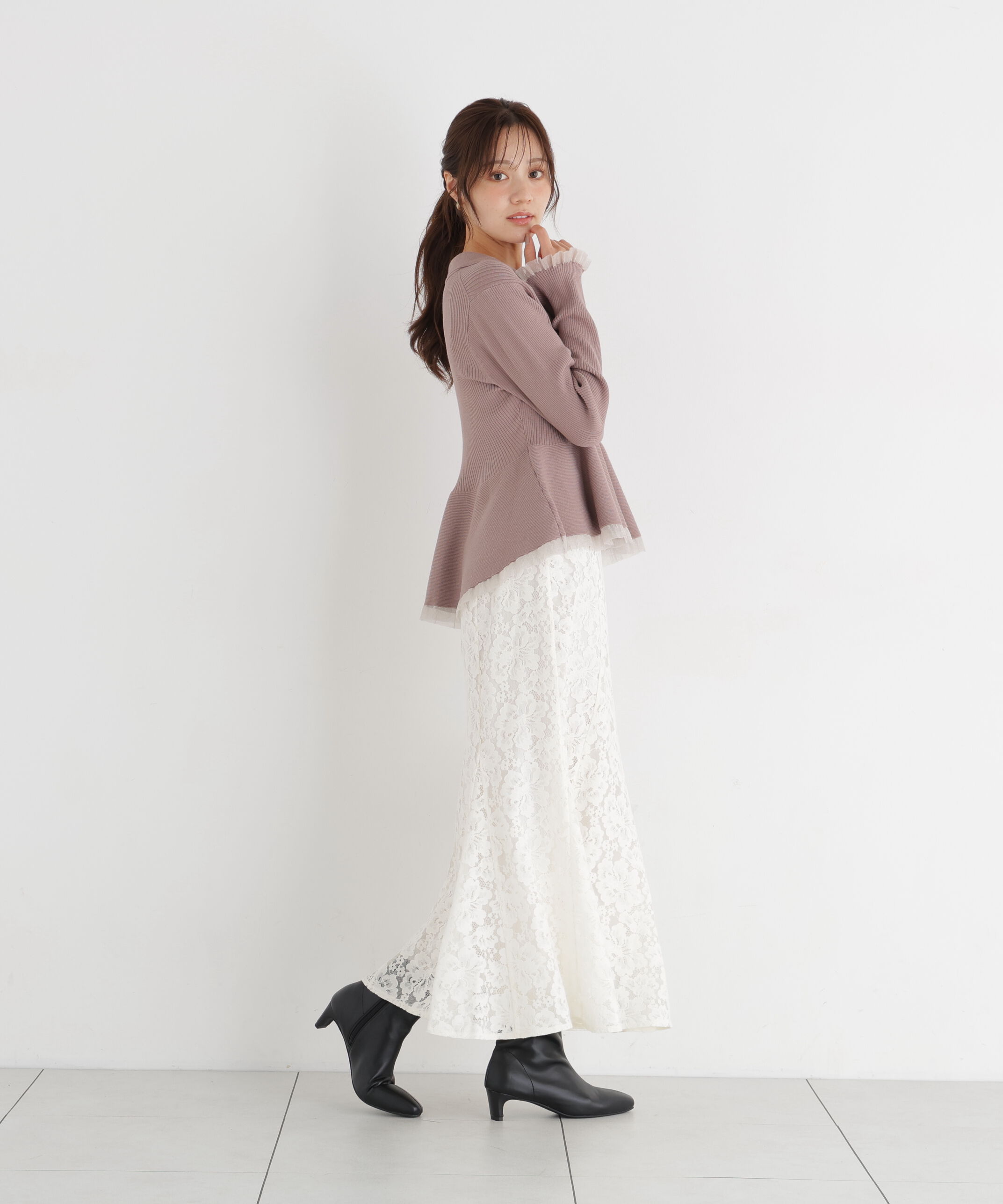 PROPORTION BODY DRESSING「シアー切り替えペプラムニット 26AW」|ニット・セーター|
