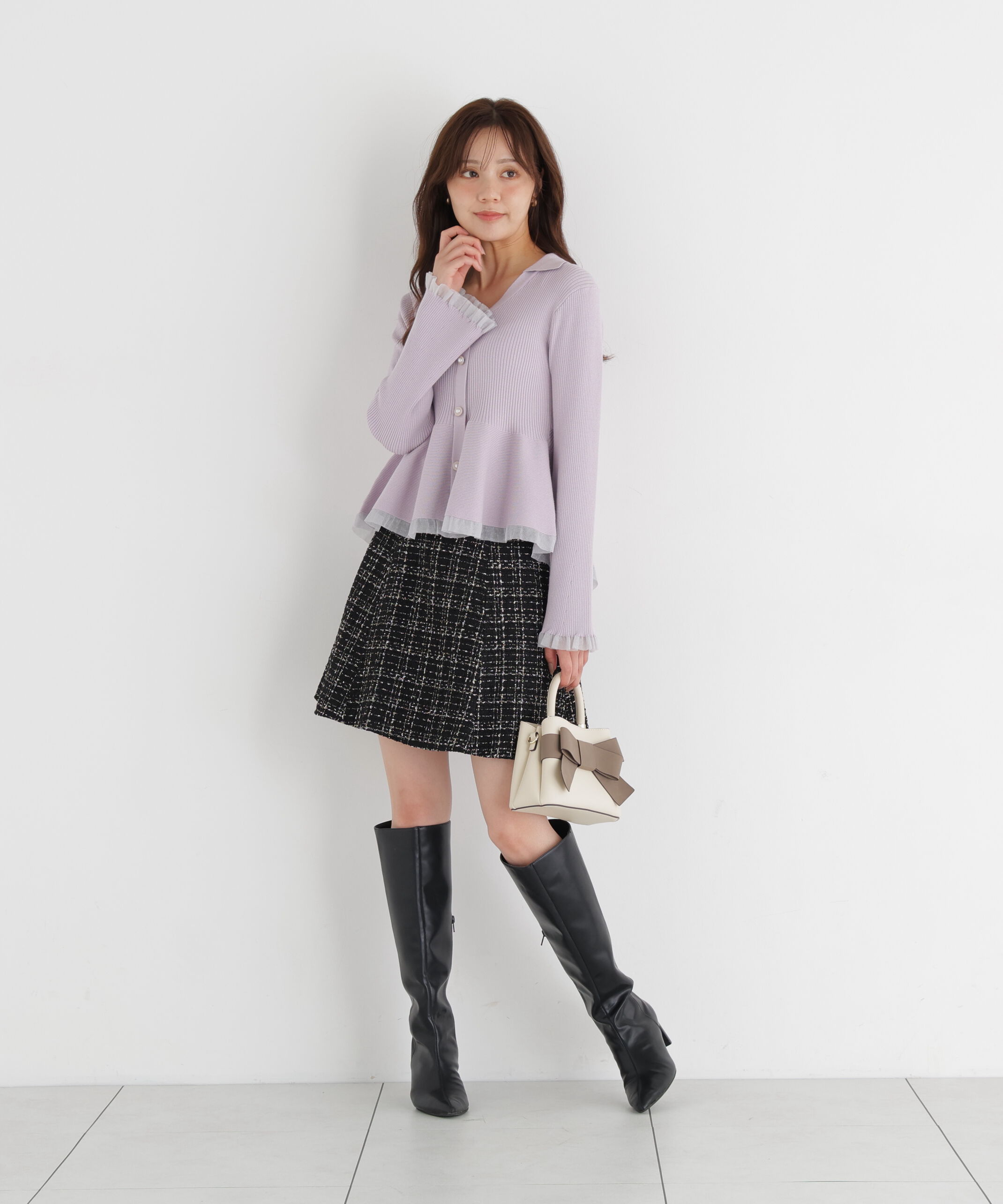 PROPORTION BODY DRESSING「シアー切り替えペプラムニット 26AW」|ニット・セーター|