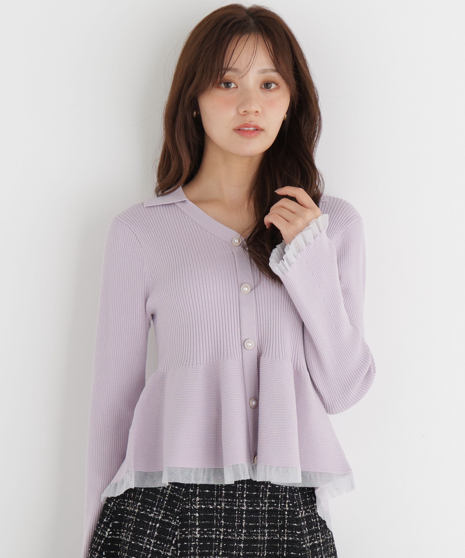 PROPORTION BODY DRESSING「シアー切り替えペプラムニット 26AW」|ニット・セーター|