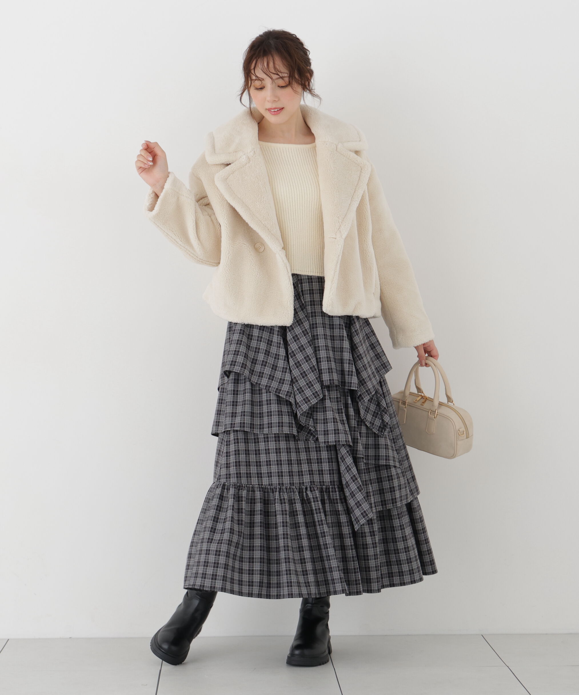 PROPORTION BODY DRESSING「チェック柄ティアードスカート」|スカート|ブラック