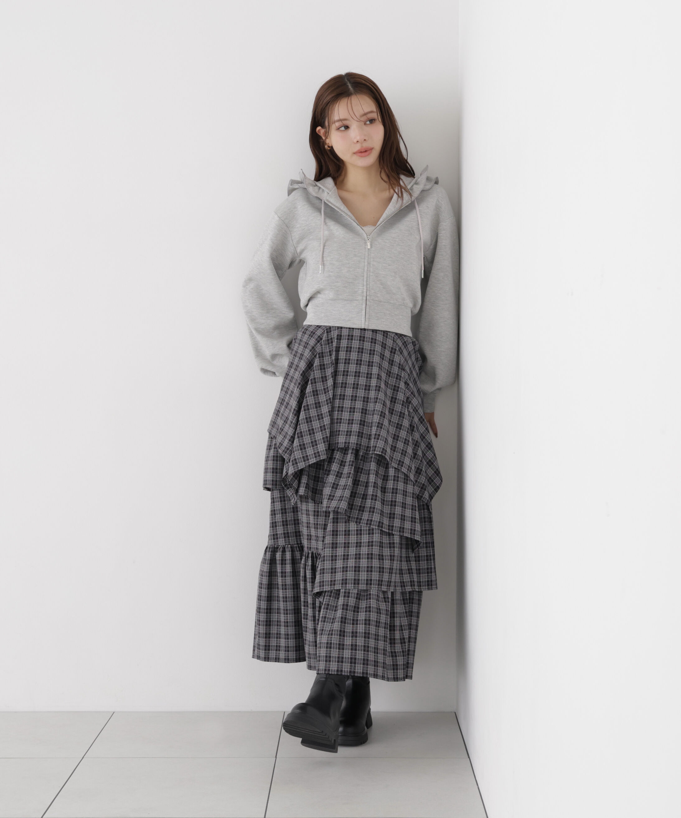 PROPORTION BODY DRESSING「チェック柄ティアードスカート」|スカート|