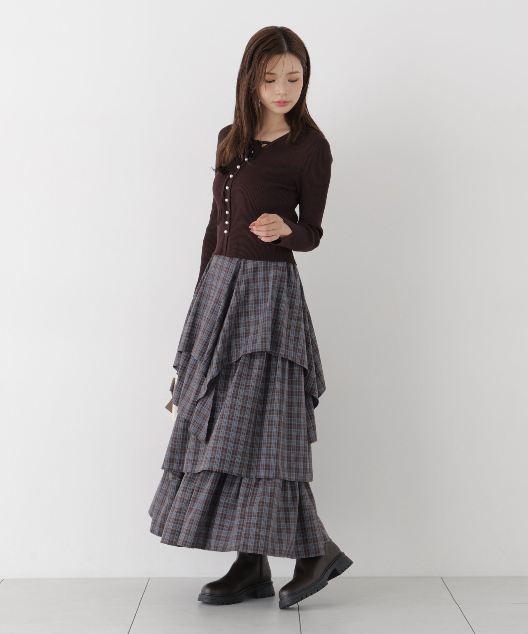 PROPORTION BODY DRESSING「チェック柄ティアードスカート」|スカート|