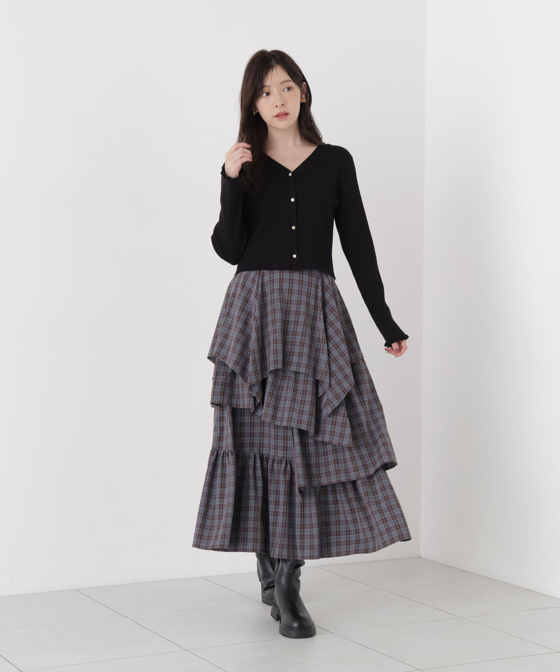 PROPORTION BODY DRESSING「チェック柄ティアードスカート」|スカート|