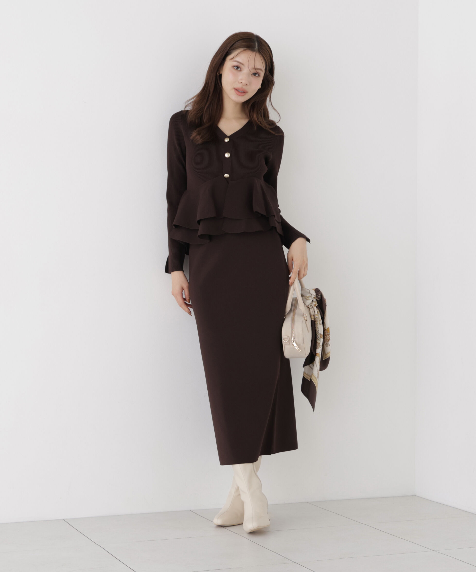 PROPORTION BODY DRESSING「変形ペプラムニットセットアップ 26AW」|ワンピース|