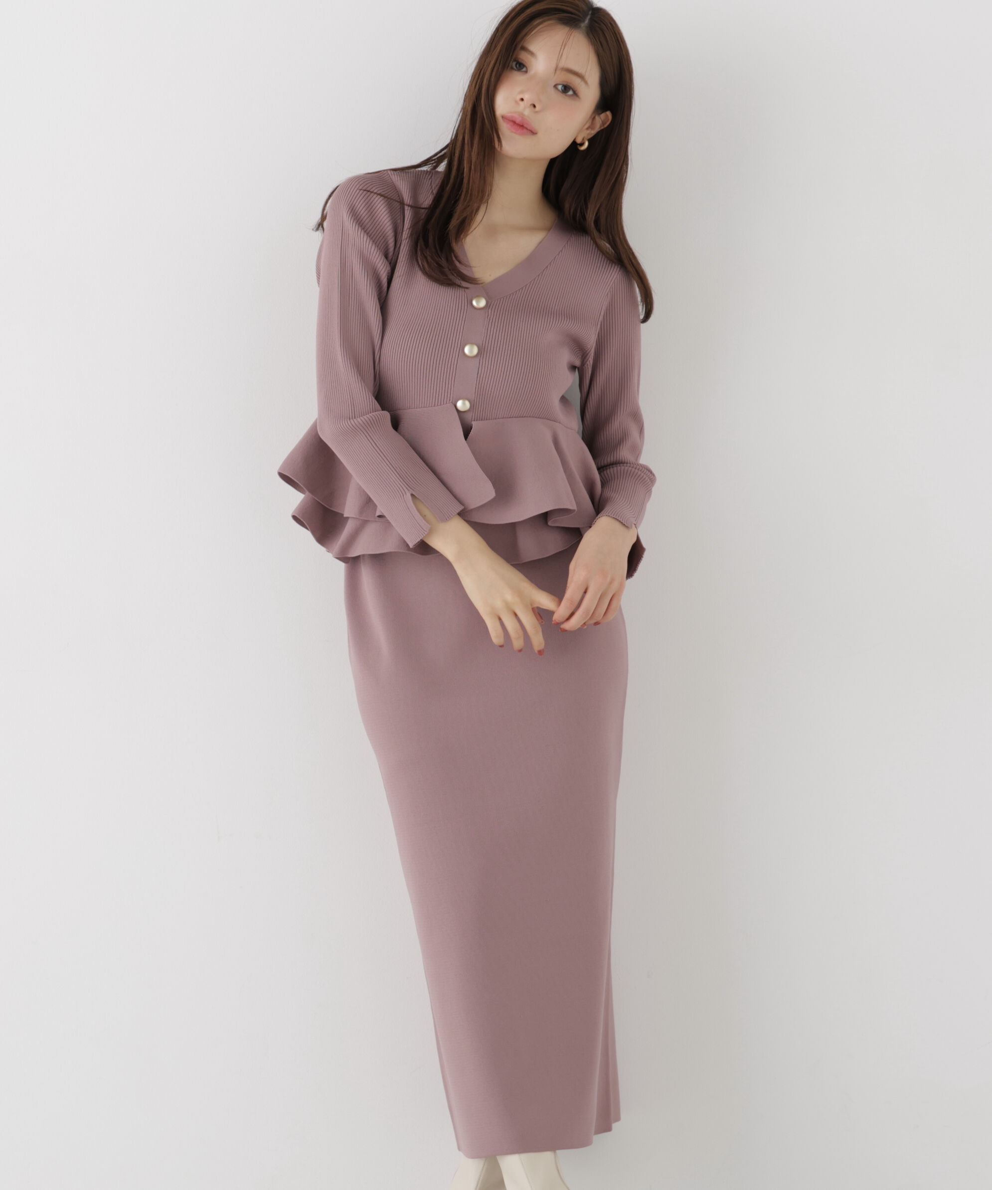 PROPORTION BODY DRESSING「変形ペプラムニットセットアップ 26AW」|ワンピース|