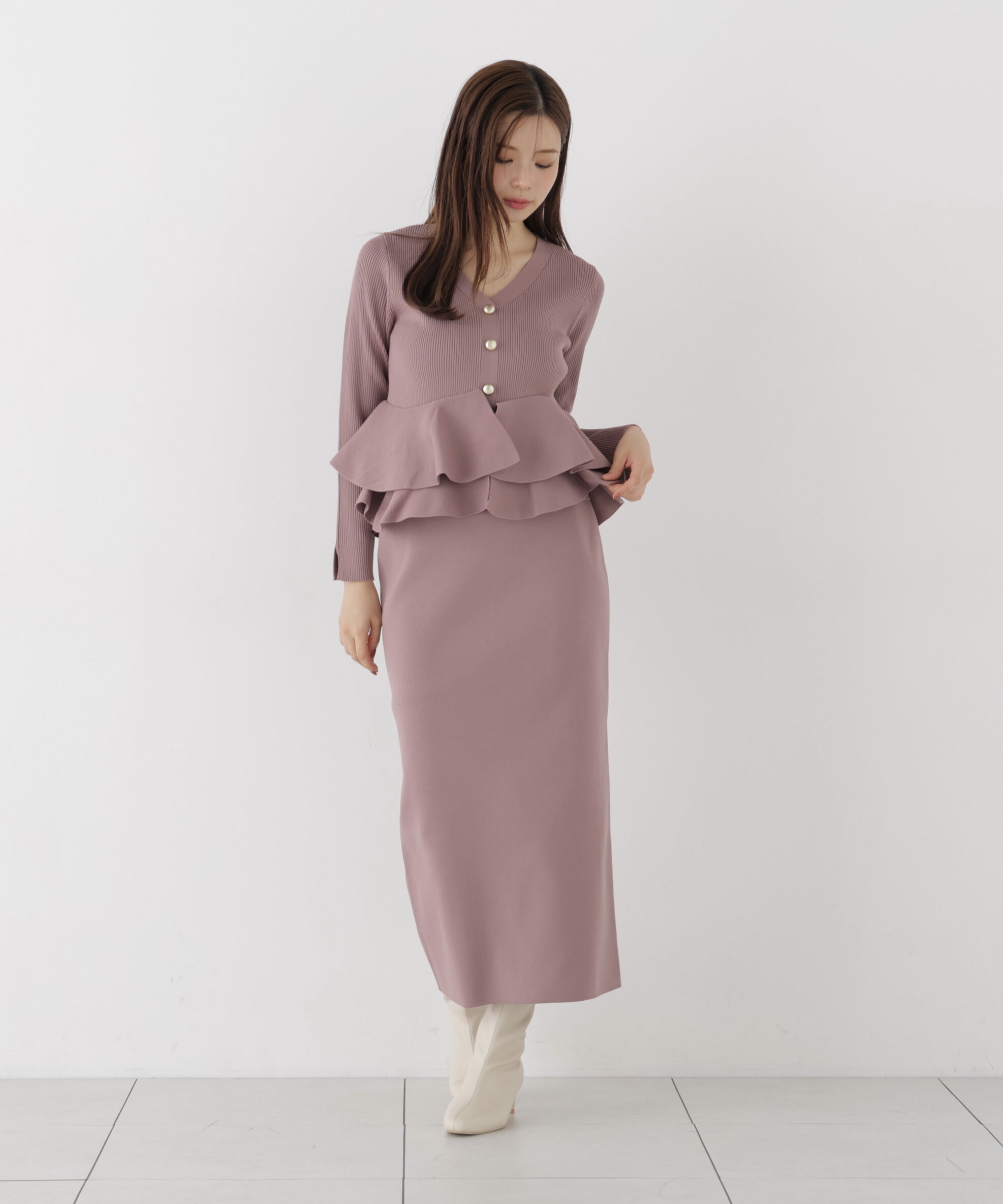 PROPORTION BODY DRESSING「変形ペプラムニットセットアップ 26AW」|ワンピース|
