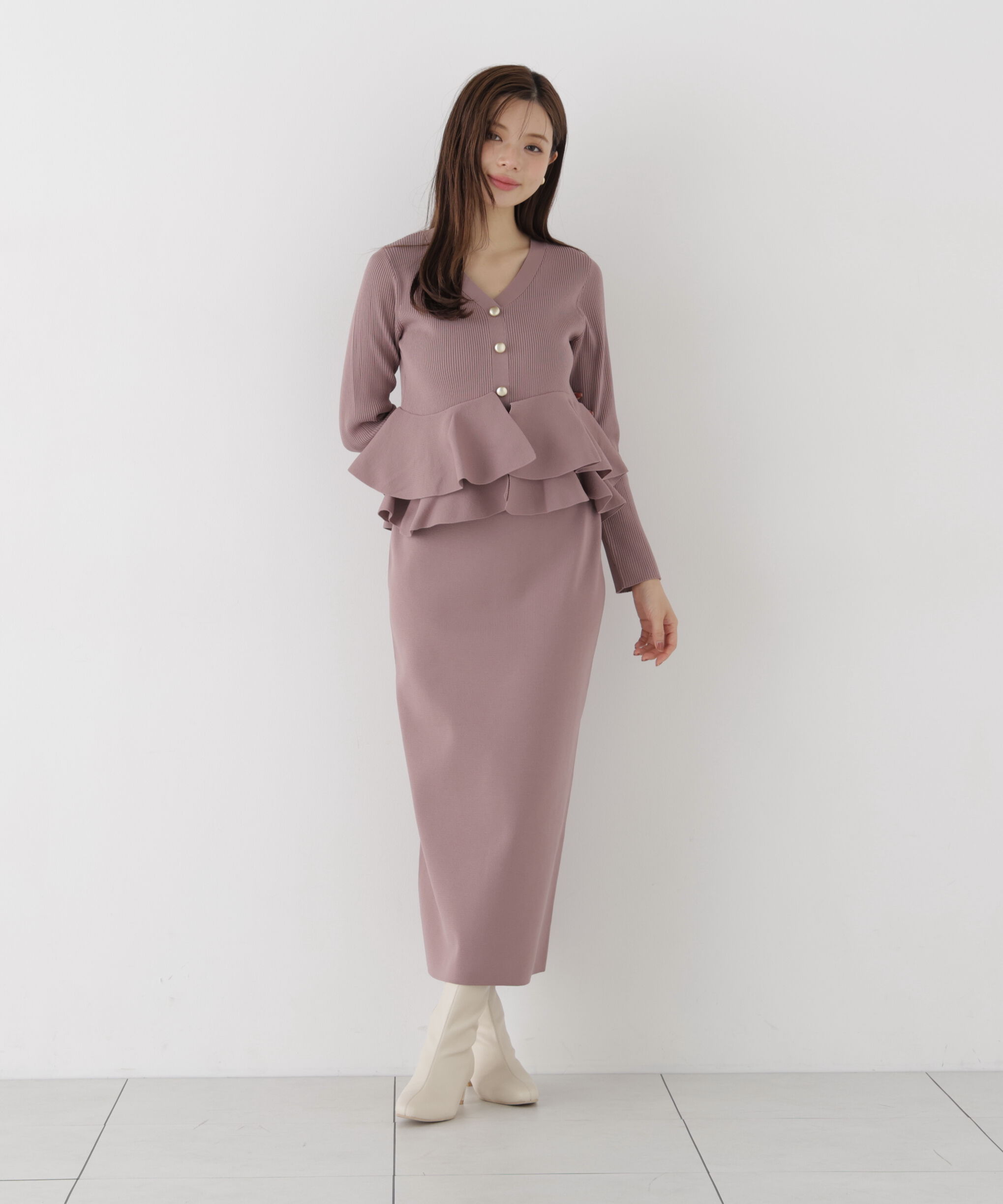 PROPORTION BODY DRESSING「変形ペプラムニットセットアップ 26AW」|ワンピース|