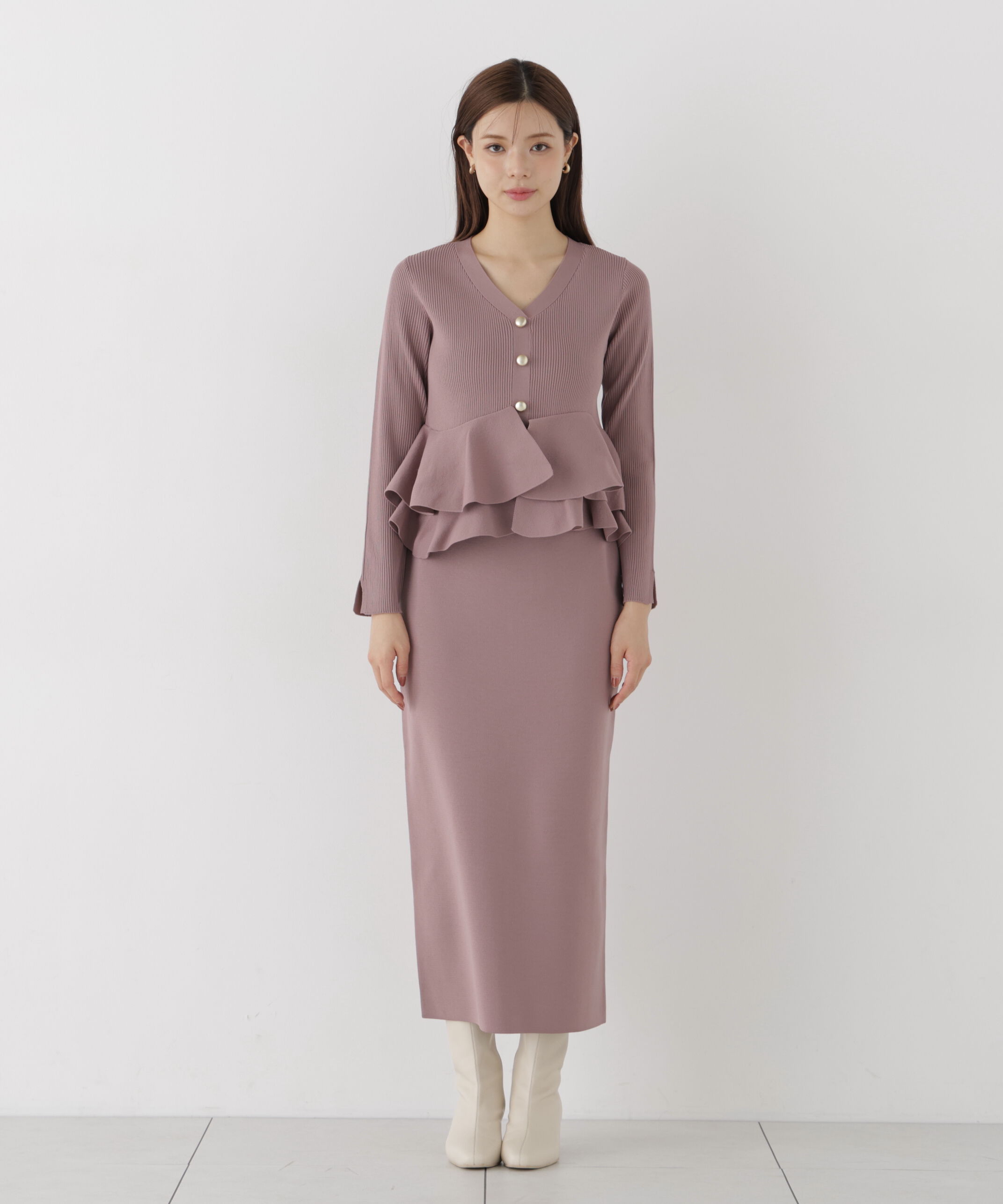 PROPORTION BODY DRESSING「変形ペプラムニットセットアップ 26AW」|ワンピース|