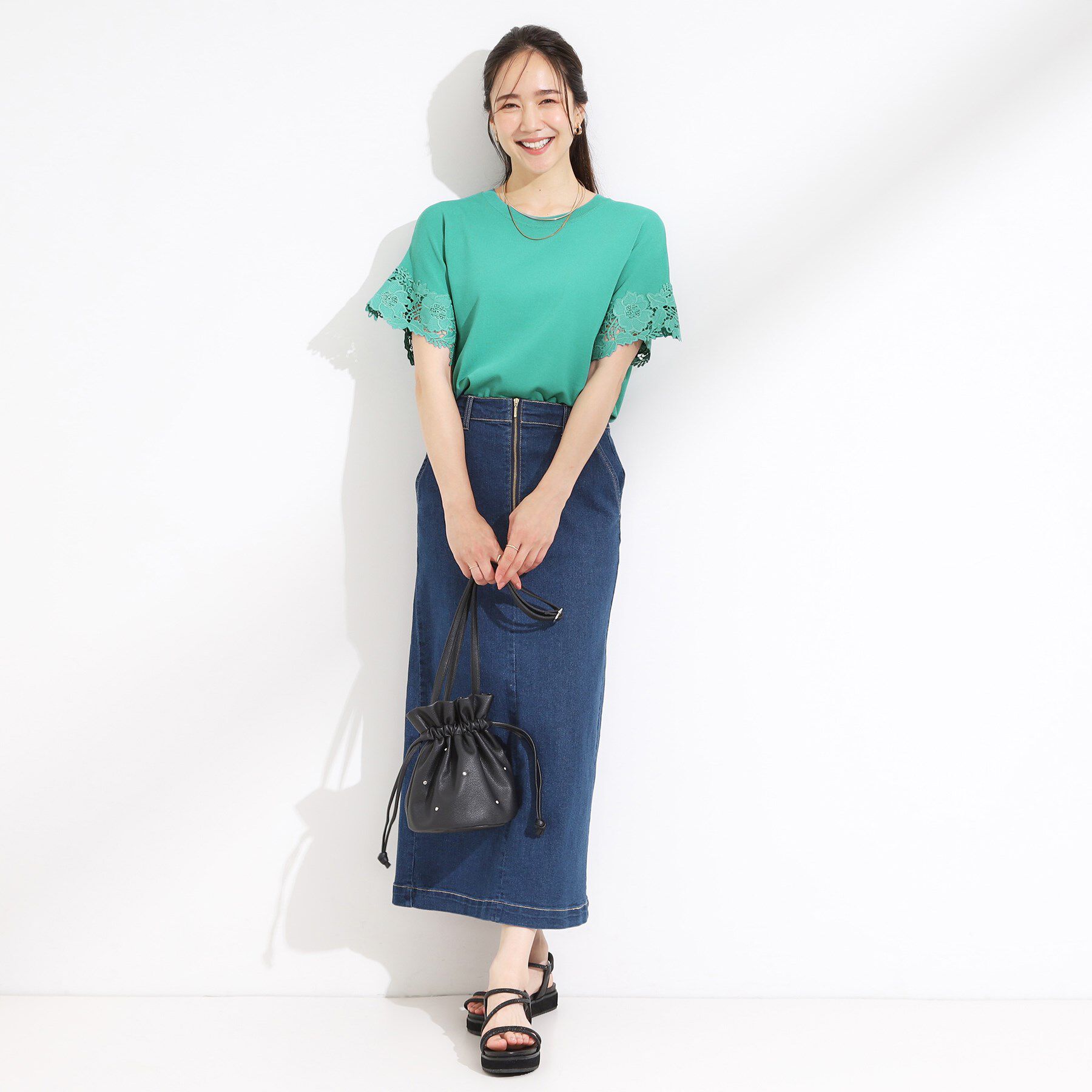 SHOO･LA･RUE「【S-LL/ひんやり/UV/】大人上品な お袖レースニット」|ニット・セーター|