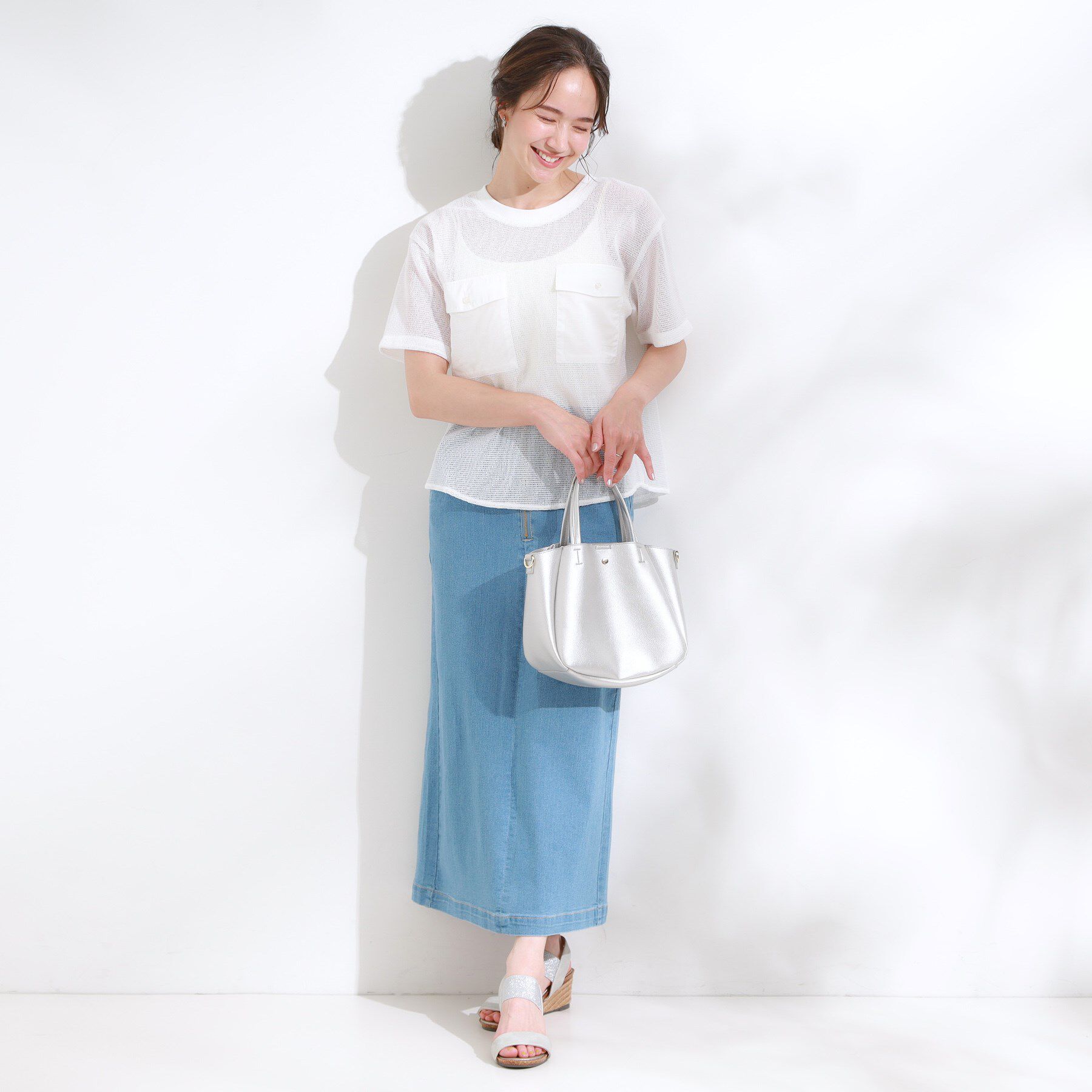 SHOO･LA･RUE「【S-LL】メッシュ素材で大人ヘルシー ポケット付きデザイントップス」|Tシャツ・カットソー|