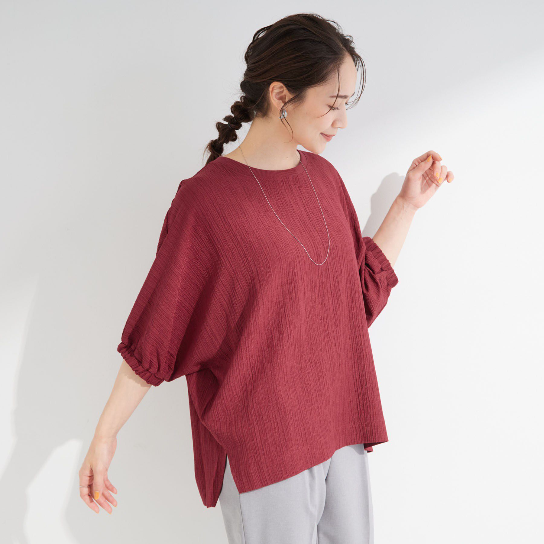 SHOO･LA･RUE「【インせず着られる/洗濯後しわになりにくい】しぼしぼドルマンブラウス」|シャツ・ブラウス|