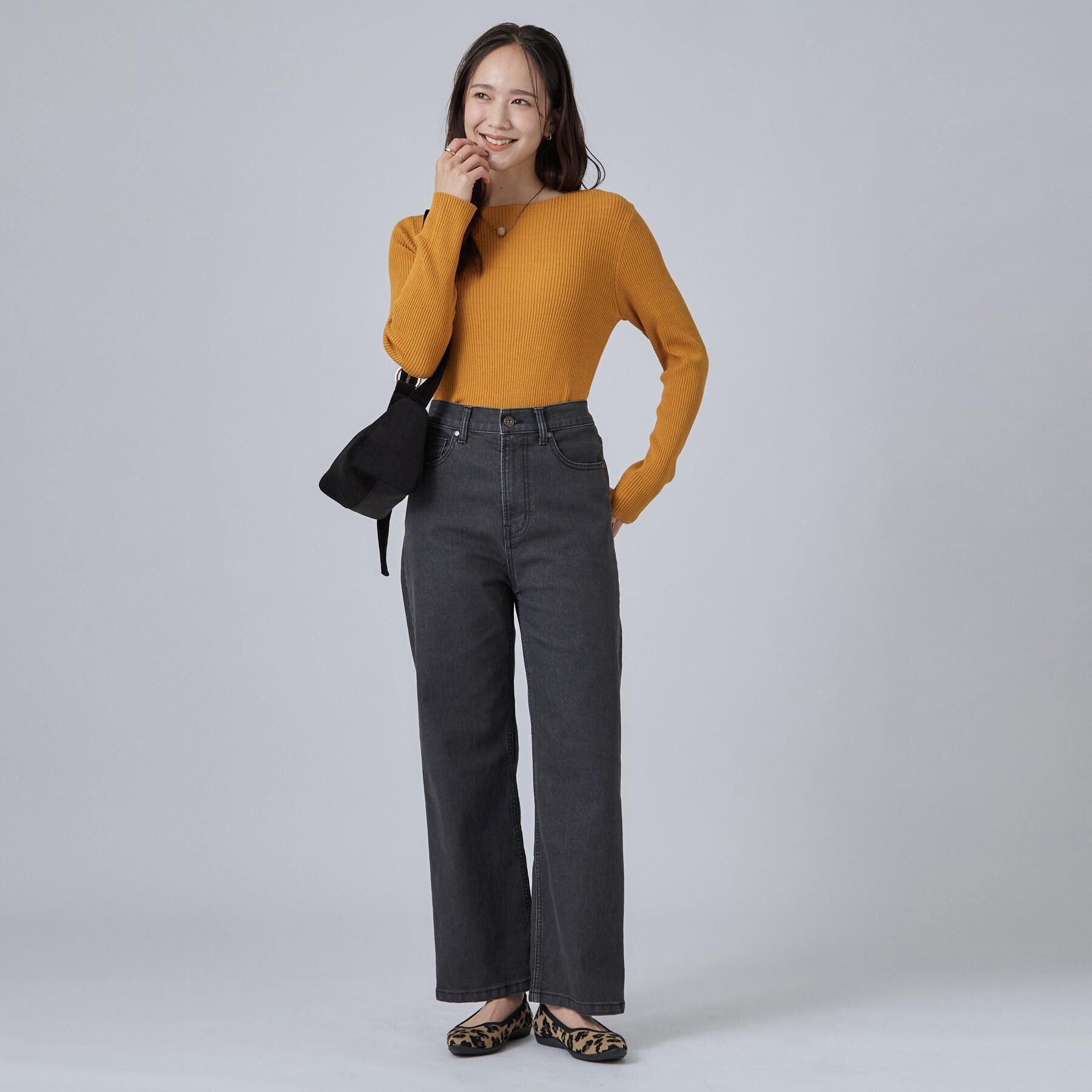 SHOO･LA･RUE「【S-LL/ストレッチ/色落ちしにくいネイビー】脚がまっすぐきれいに見える ワイドストレートデニムパ」|デニム|