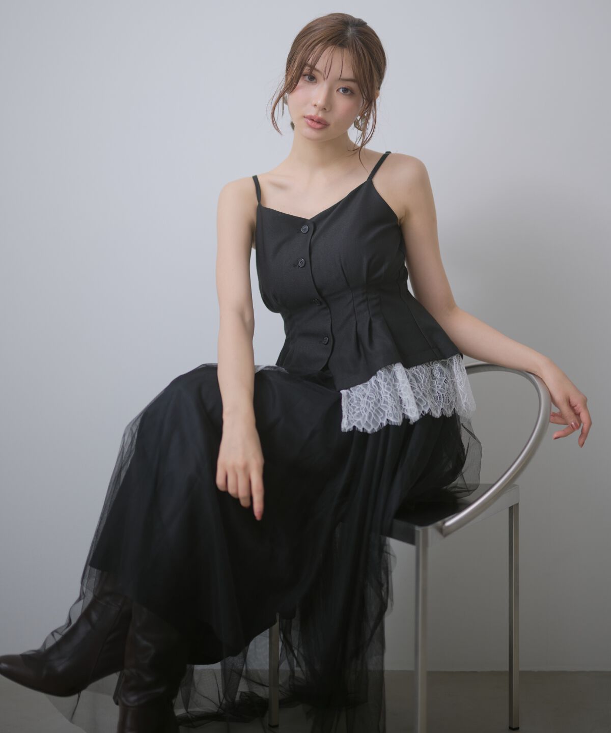 アンドクチュール「レイヤードビスチェキャミワンピース」|ワンピース|ブラック