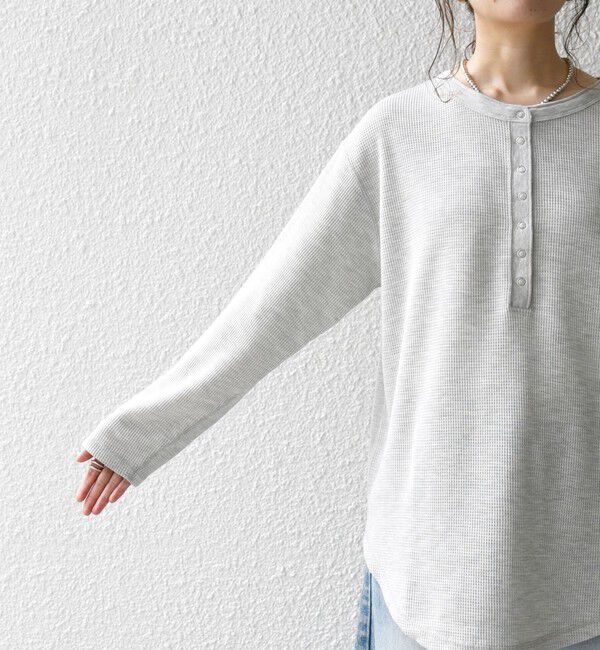 SHIPS any「〈洗濯機可能〉ワッフル ヘンリーネック ラウンドヘム プルオーバー」|Tシャツ・カットソー|