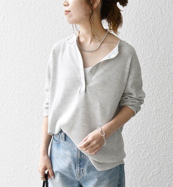 SHIPS any「〈洗濯機可能〉ワッフル ヘンリーネック ラウンドヘム プルオーバー」|Tシャツ・カットソー|