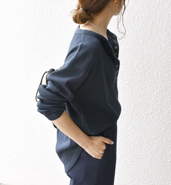 SHIPS any「〈洗濯機可能〉ワッフル ヘンリーネック ラウンドヘム プルオーバー」|Tシャツ・カットソー|