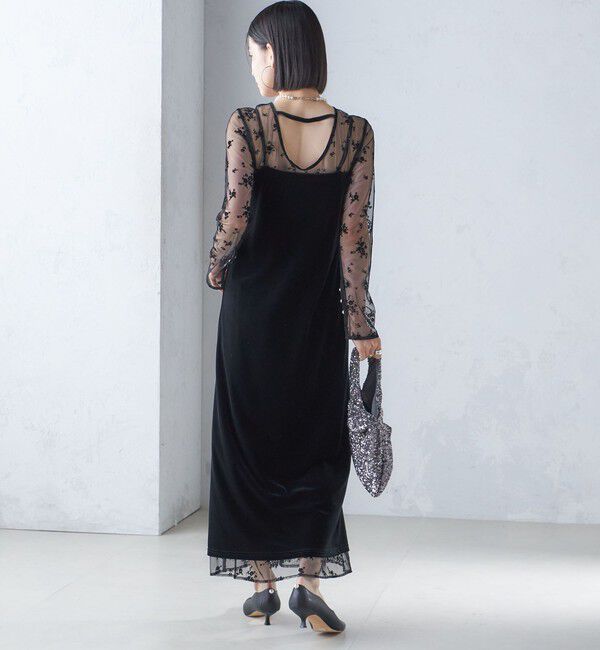 SHIPS for women「kaene:フロッキー レース ポリエステルベロア 2WAY ドレス（セレモニー対応可）」|ワンピース|