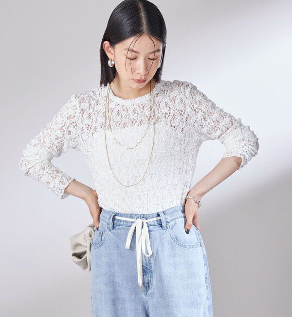 SHIPS for women「〈手洗い可能〉ラッセル レース クルーネック カットソー」|Tシャツ・カットソー|