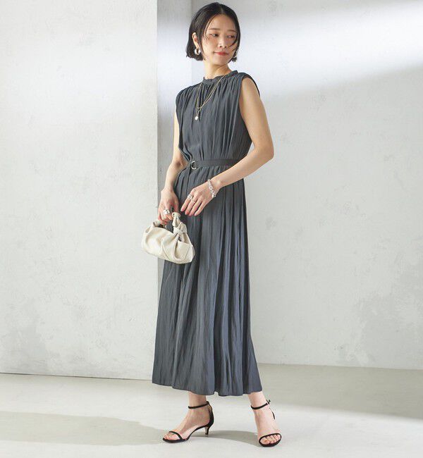 SHIPS for women「〈手洗い可能〉割繊 無地 ノースリーブ ワンピース」|ワンピース|