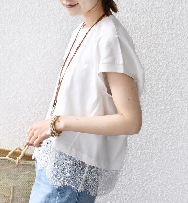 SHIPS for women「【WEB限定】〈手洗い可能〉裾 レース コンビ プルオーバー」|Tシャツ・カットソー|