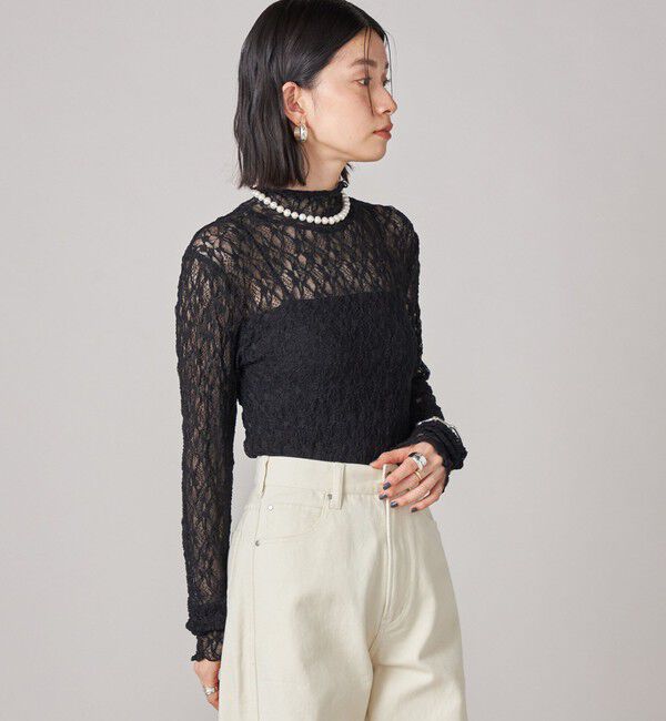 SHIPS for women「SHIPS NINE CASE:〈手洗い可能〉シアー レース ハイネック プルオーバー」|Tシャツ・カットソー|