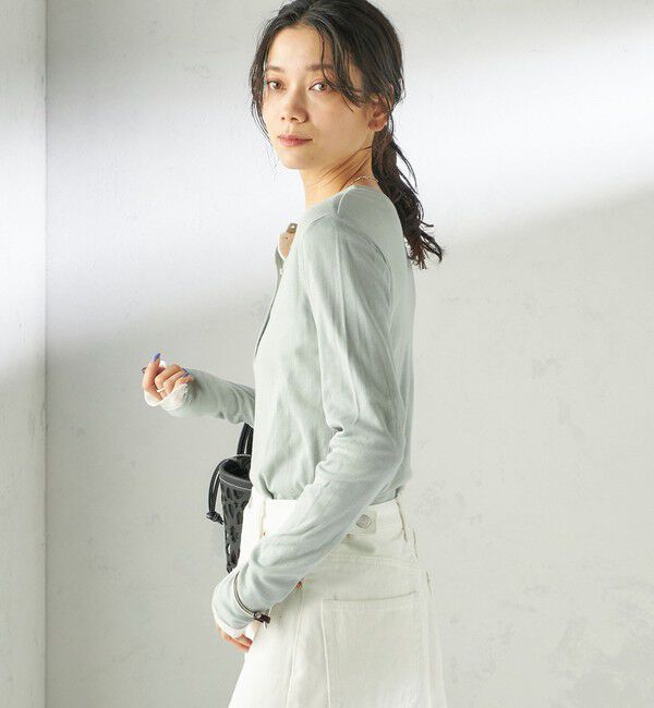 SHIPS for women「【SHIPS別注】miller: シアー ヘンリー ネック ロング スリーブ TEE」|Tシャツ・カットソー|