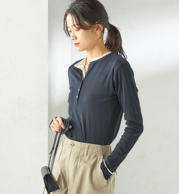 SHIPS for women「【SHIPS別注】miller: シアー ヘンリー ネック ロング スリーブ TEE」|Tシャツ・カットソー|