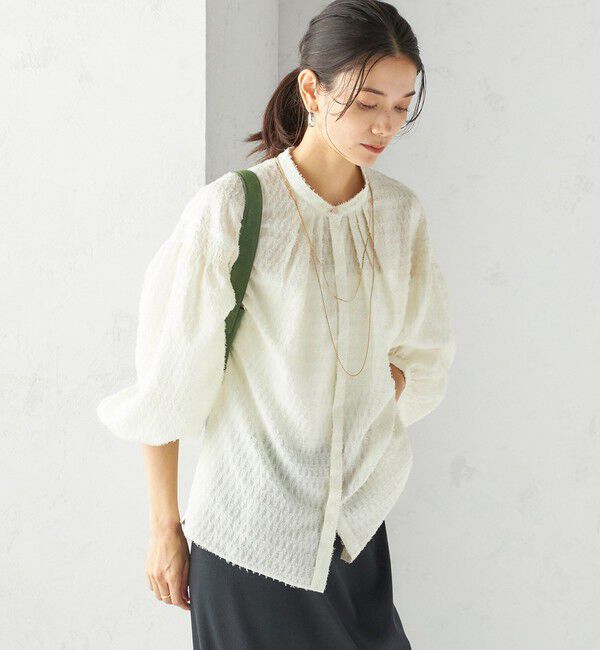 SHIPS for women「〈手洗い可能〉シアー ジャカード 袖 シャーリング ブラウス」|シャツ・ブラウス|