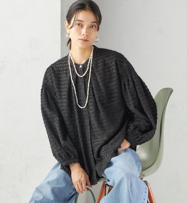SHIPS for women「〈手洗い可能〉シアー ジャカード 袖 シャーリング ブラウス」|シャツ・ブラウス|