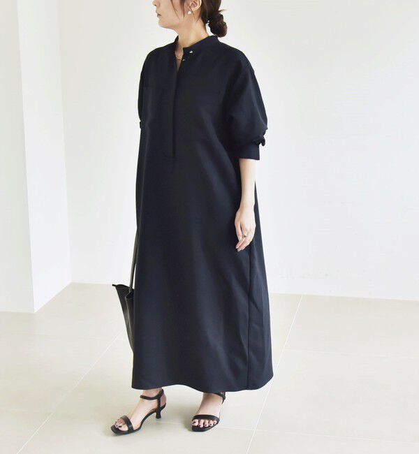 quaranciel「quaranciel:〈洗濯機可能〉ダブルクロス スタンドカラー ポケット シャツ ワンピース」|ワンピース|