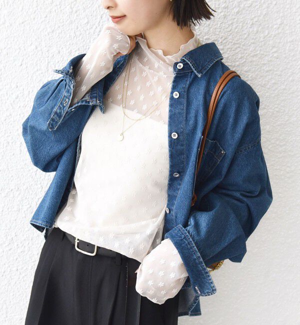 SHIPS for women「〈手洗い可能〉フラワー チュール ハイネック プルオーバー」|Tシャツ・カットソー|