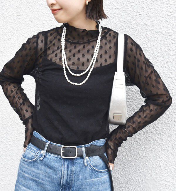 SHIPS for women「〈手洗い可能〉フラワー チュール ハイネック プルオーバー」|Tシャツ・カットソー|