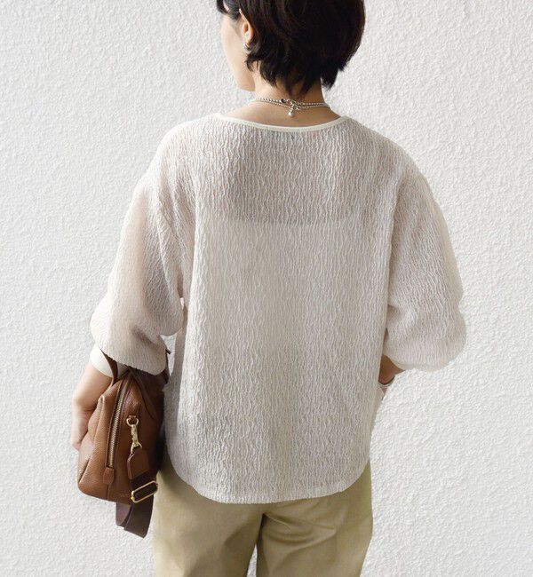 SHIPS for women「〈手洗い可能〉ランダム ブルーゼ 袖 タック プルオーバー」|Tシャツ・カットソー|